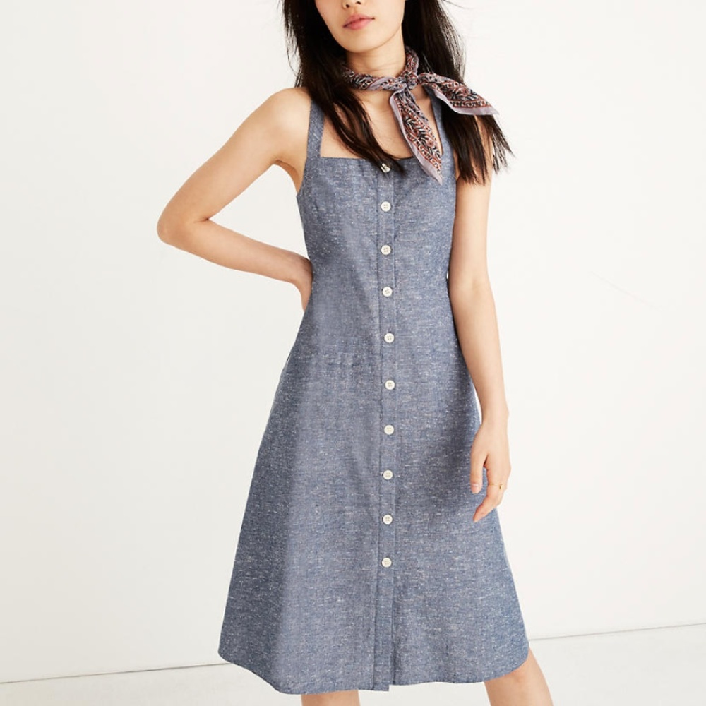 Madewell Chambray Tank Button-Front Midi Dress
